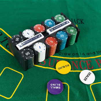 Set poker žetona za Texas Hold'em i Baccarat s 200 žetona, PS materijal, uključena stolna krpa i metalna kutija