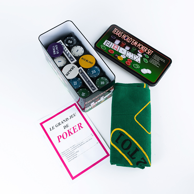 Set poker žetona za Texas Hold'em i Baccarat s 200 žetona, PS materijal, uključena stolna krpa i metalna kutija