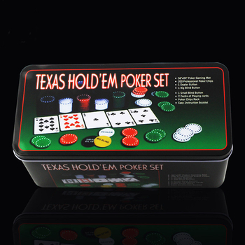 Texas Hold'em set žetona, 200 žetona, stolnjak, gumb dilera, metalna kutija