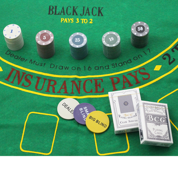 Texas Hold'em set žetona, 200 žetona, stolnjak, gumb dilera, metalna kutija