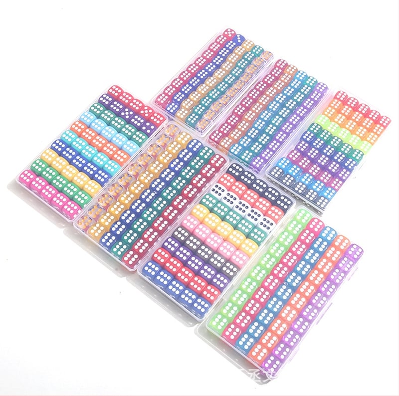 Lecheng akrilne kocke, s zaobljenim kutovima, šestostrane, kutija od 100 komada, mogućnost obrade i prilagodbe, za šah i karte