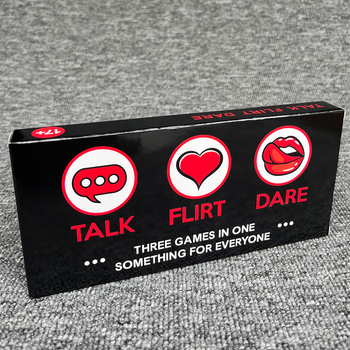 Talk Flirt Dare – Karte za razgovore i izazove za parove s romantičnim temama (Materijal: Papir; Klasifikacija: kartice društvene igre; Sposobnosti: intelektualni razvoj, komunikacija roditelj-dijete; Dobna skupina: 4–6, 7–14, 15–35)