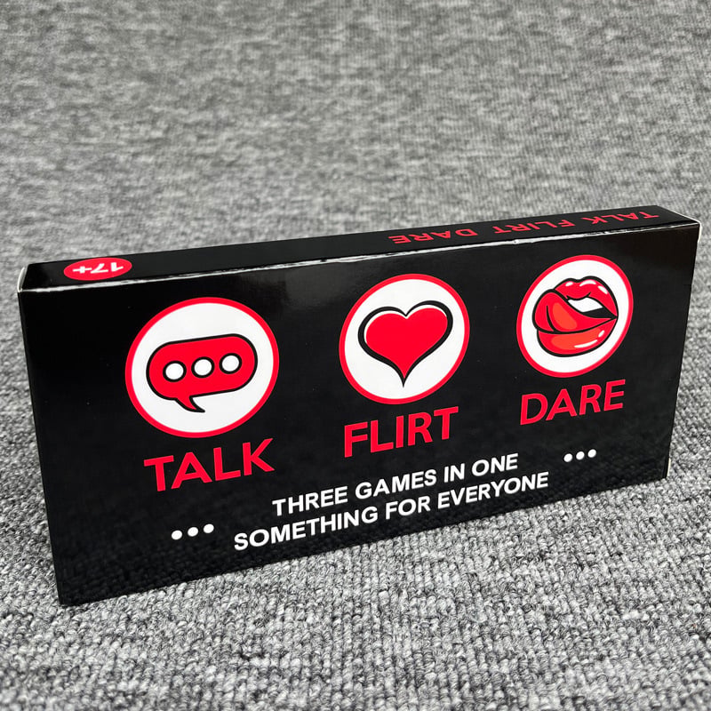 Talk Flirt Dare – Karte za razgovore i izazove za parove s romantičnim temama (Materijal: Papir; Klasifikacija: kartice društvene igre; Sposobnosti: intelektualni razvoj, komunikacija roditelj-dijete; Dobna skupina: 4–6, 7–14, 15–35)