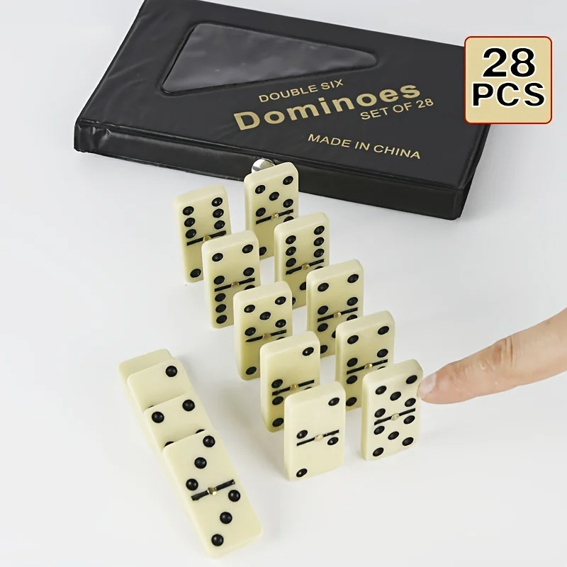 Domino s dvostrukim šesticama u PVC kutiji, pločice slonovačasto žute, četiri boje