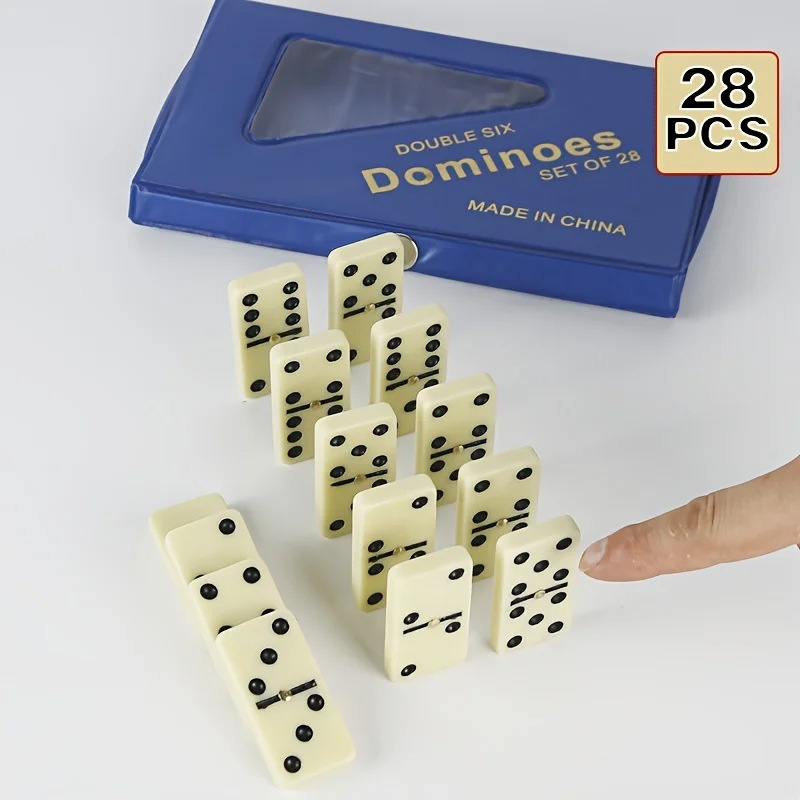 Domino s dvostrukim šesticama u PVC kutiji, pločice slonovačasto žute, četiri boje