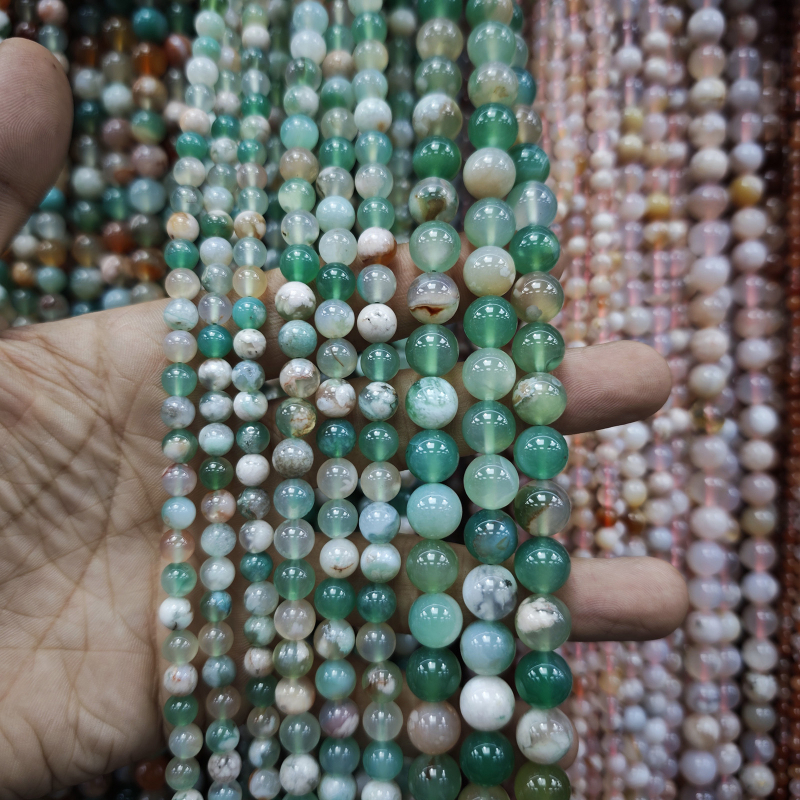 Accesorii pentru bijuterii DIY — Mărgele rotunde de agat cu model Cherry Blossom pentru brățară, suprafețe lustruite și mate, Origine Yiwu, Brand Go to Rui