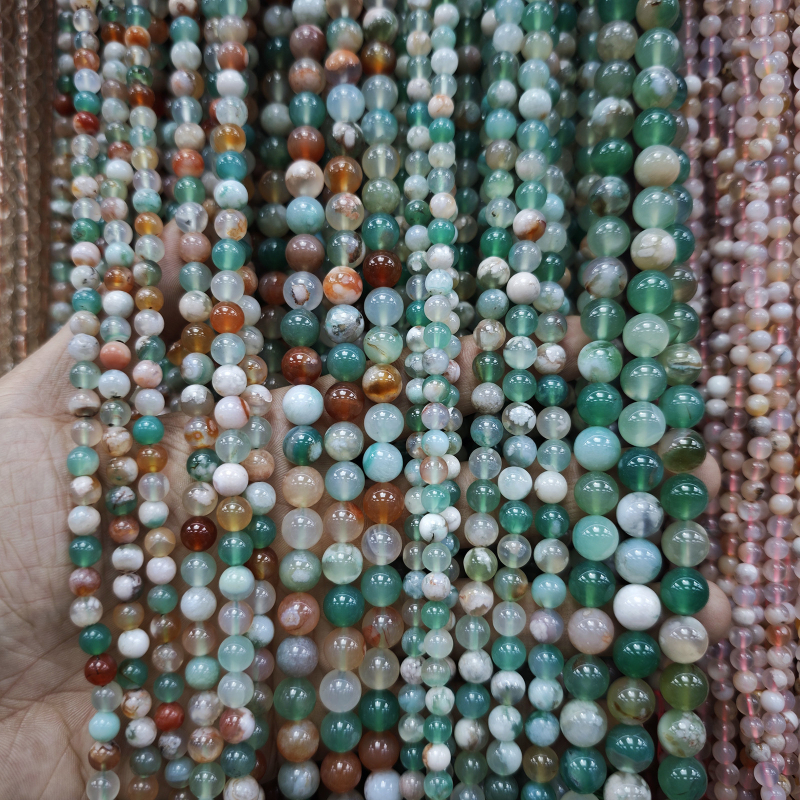 Accesorii pentru bijuterii DIY — Mărgele rotunde de agat cu model Cherry Blossom pentru brățară, suprafețe lustruite și mate, Origine Yiwu, Brand Go to Rui