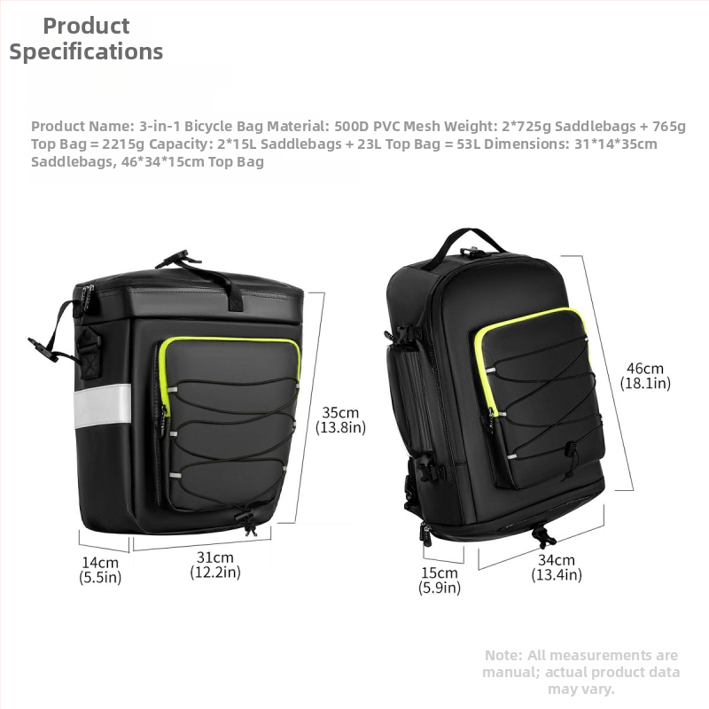 Cyklistická pannier taška, 65 L kapacita, polyesterový materiál, vodeodolná, multifunkčná cestovná taška, model YA675