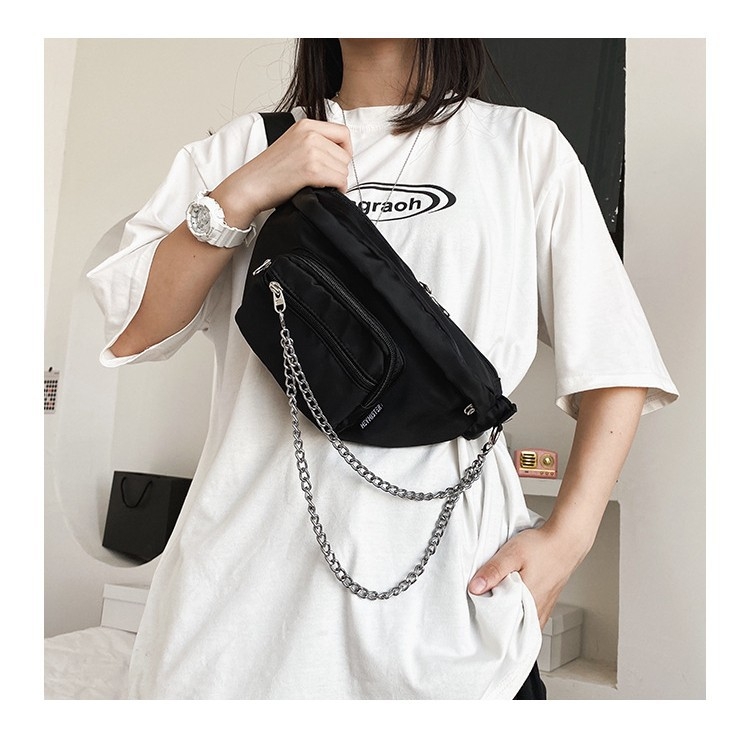 Vyrų krūtinės krepšys su juosta - gatvės stilius, nailonas, užtrauktukas, horizontalaus kvadrato forma, raidžių raštas