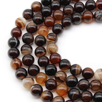 8 mm prugaste agatne perle s prepletenim svilenim nitima u boji kave, DIY dijelovi za nakit, okrugle, poluproizvodi