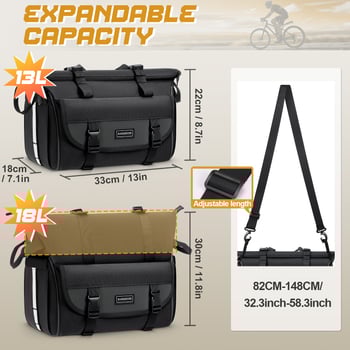 Rainsmore 3-в-1 велосипедна чанта, 18 л, рамкова чанта, водоустойчива, презрамка за кръст, рефлекторна за нощна безопасност, унисекс