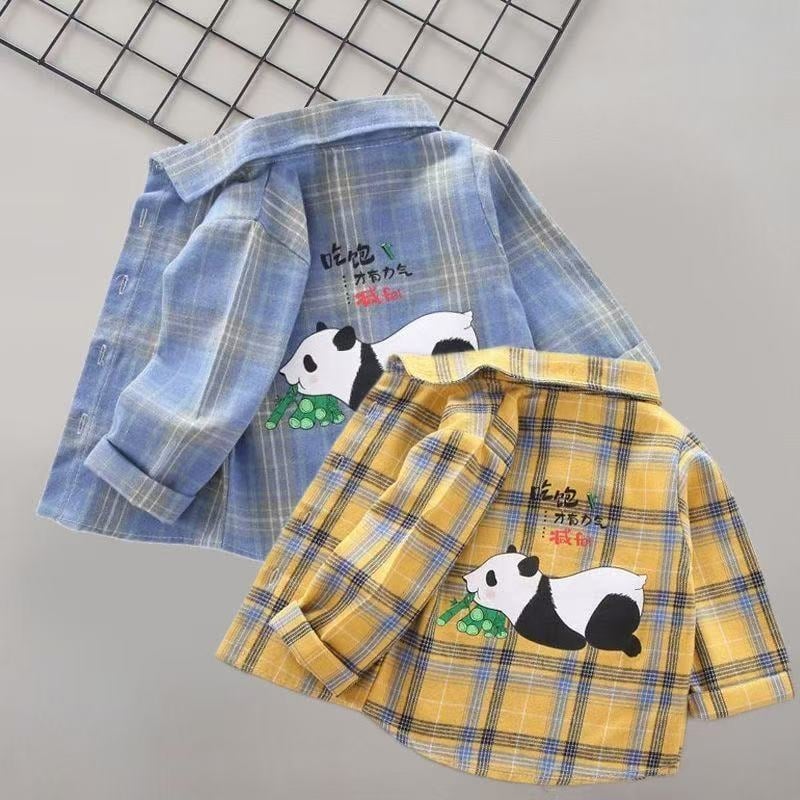 Cămașă casual nouă și versatilă pentru băieți, îmbrăcăminte elegantă pentru bebeluși de primăvară și toamnă, cămașă în carouri pentru fete, îmbrăcăminte de bază pentru copii cu personaje de desene animate
