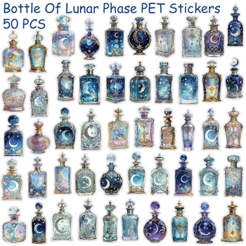 Комплект стикери: Moon Wizard Magic Bottle, PET материал, 50 бр., печатни DIY декоративни стикери за лаптоп, велосипед и телефон