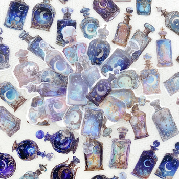 Комплект стикери: Moon Wizard Magic Bottle, PET материал, 50 бр., печатни DIY декоративни стикери за лаптоп, велосипед и телефон