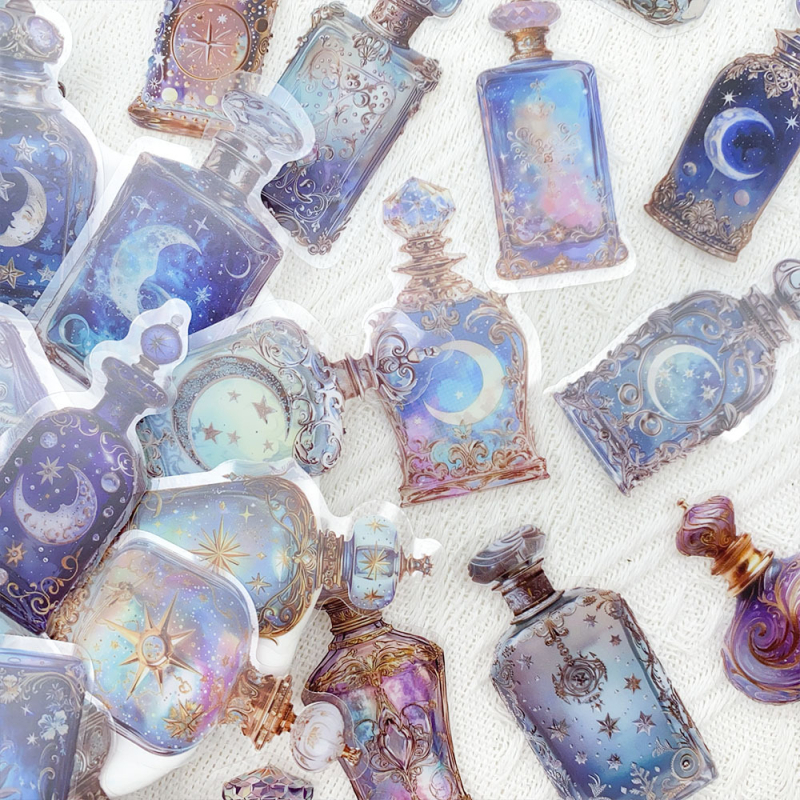 Комплект стикери: Moon Wizard Magic Bottle, PET материал, 50 бр., печатни DIY декоративни стикери за лаптоп, велосипед и телефон