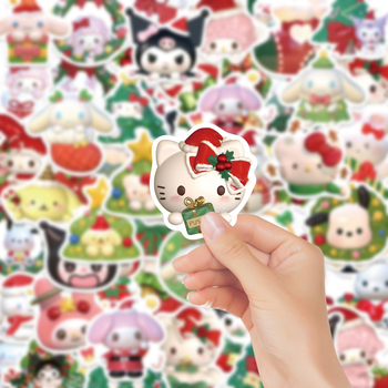 50 броя PVC стикери Санрио - коледни карикатури, принтирани, за калъфи за телефони, лаптопи, бутилки за вода, планери и велосипеди