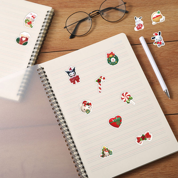 50 броя PVC стикери Санрио - коледни карикатури, принтирани, за калъфи за телефони, лаптопи, бутилки за вода, планери и велосипеди