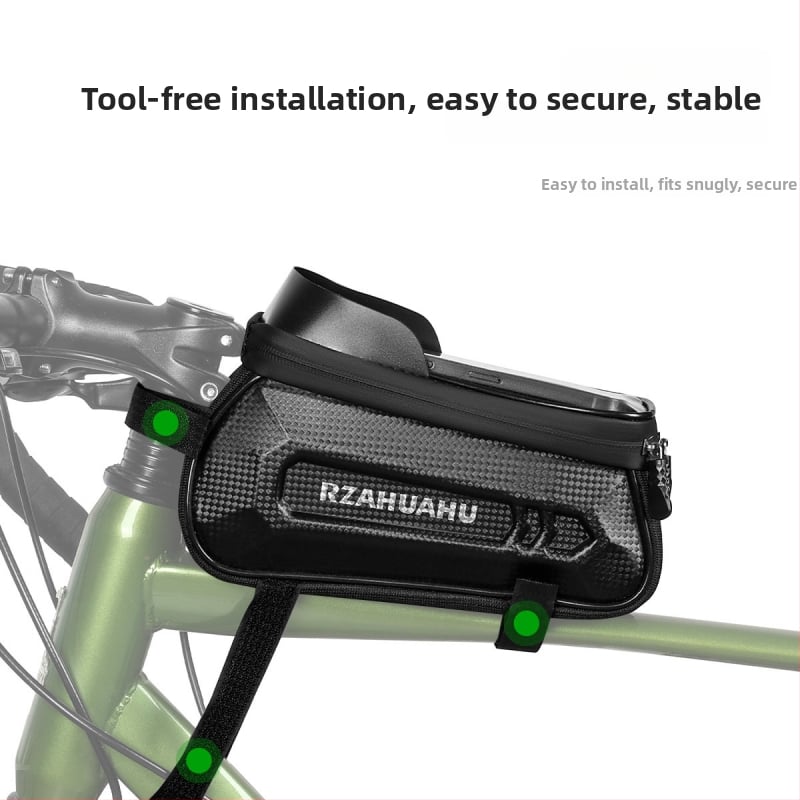 Dviratininko viršutinės vamzdelio krepšys su tvirtu korpusu – PU oda, 1,5 L talpa, modelis 30120108/072, prekės ženklas RZAHUAHU, laikymo su jutikliniu ekranu funkcija