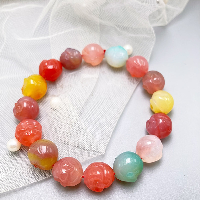 Achátból készült szabad gyöngyök Buddha-fej mintával, gömbölyű gyöngyök, gyöngyházfényű bevonat