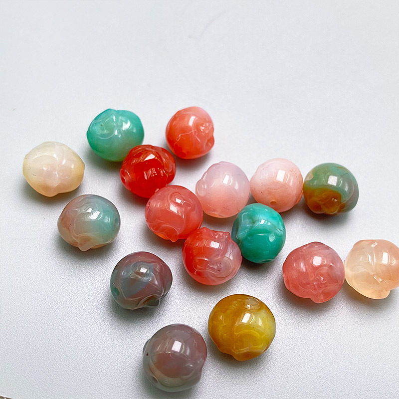Achátból készült szabad gyöngyök Buddha-fej mintával, gömbölyű gyöngyök, gyöngyházfényű bevonat