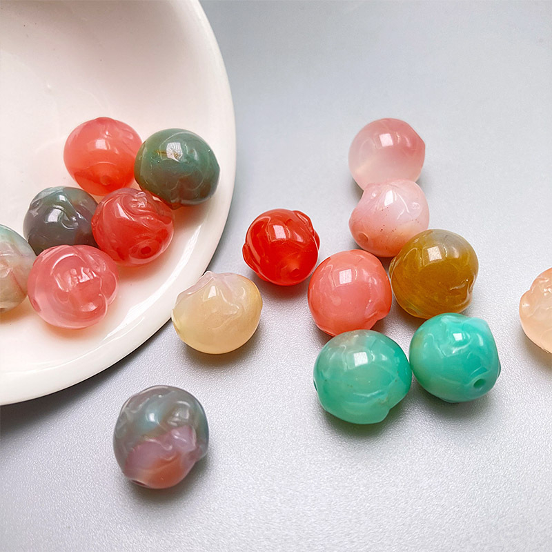 Achátból készült szabad gyöngyök Buddha-fej mintával, gömbölyű gyöngyök, gyöngyházfényű bevonat