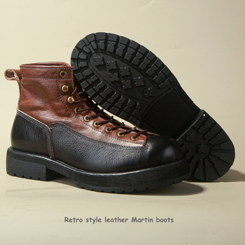 Ghete Martin pentru bărbați – înălțire a înălțimii, stil vintage, din piele naturală de vită, talpă din spumă de cauciuc, șiret pe față, stil clasic