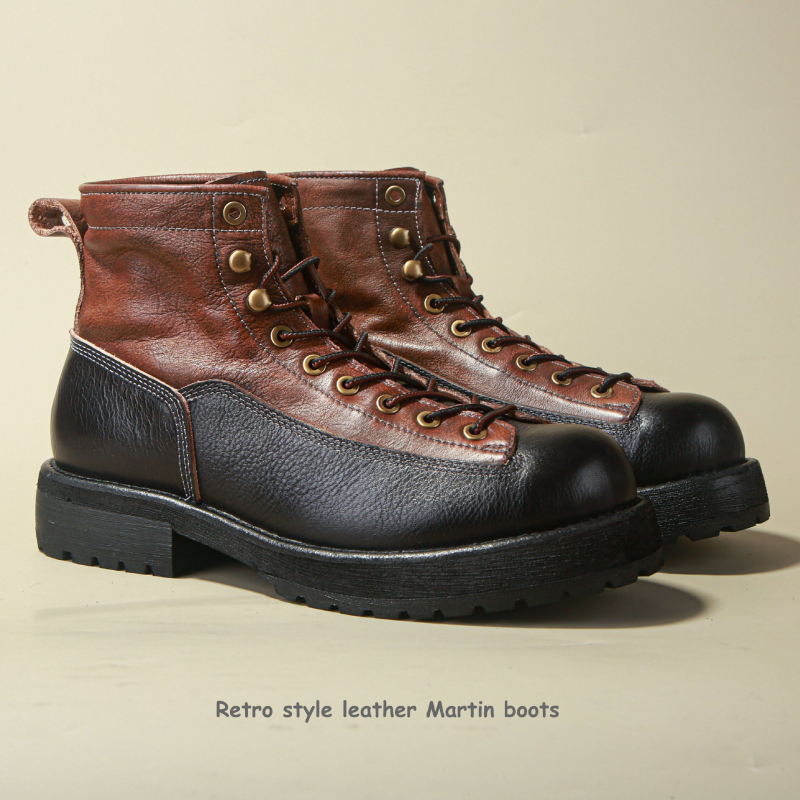 Ghete Martin pentru bărbați – înălțire a înălțimii, stil vintage, din piele naturală de vită, talpă din spumă de cauciuc, șiret pe față, stil clasic