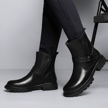 Muške Martin čizme - Gornji dio od visokokvalitetne teleće kože, Gumeni đon, Zaobljeni prst, Visina potkoljenice: srednja, Zatvaranje: kopča