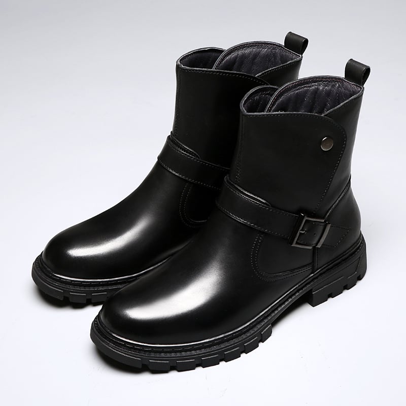 Muške Martin čizme - Gornji dio od visokokvalitetne teleće kože, Gumeni đon, Zaobljeni prst, Visina potkoljenice: srednja, Zatvaranje: kopča