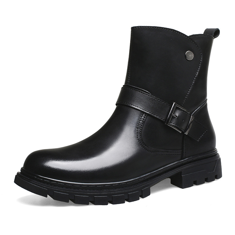 Muške Martin čizme - Gornji dio od visokokvalitetne teleće kože, Gumeni đon, Zaobljeni prst, Visina potkoljenice: srednja, Zatvaranje: kopča