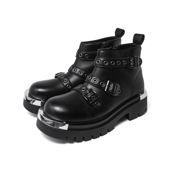 Μάρτιν μποτάκια, δερμάτινο επάνω μέρος, καουτσούκ σόλα, πλευρικός φερμουάρ, στρογγυλή μύτη