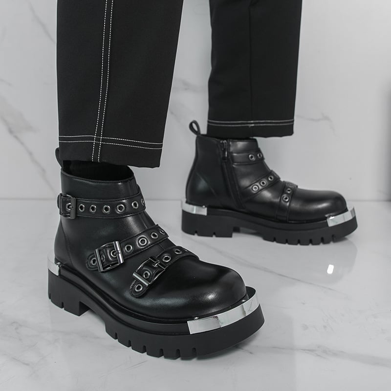 Μάρτιν μποτάκια, δερμάτινο επάνω μέρος, καουτσούκ σόλα, πλευρικός φερμουάρ, στρογγυλή μύτη