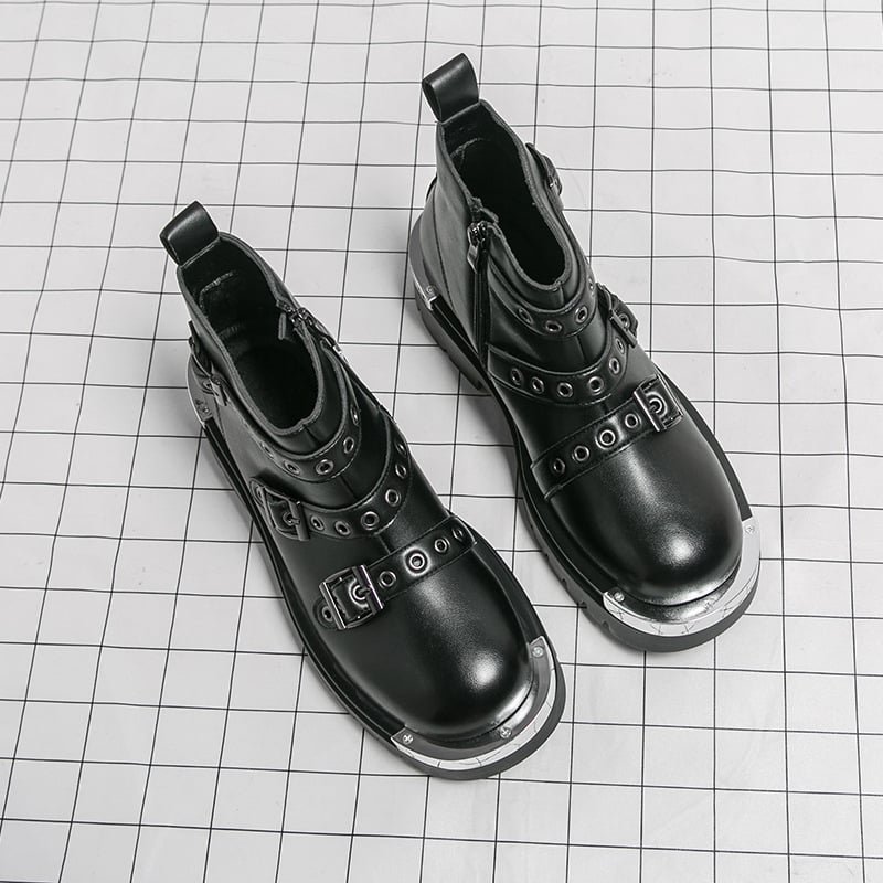 Μάρτιν μποτάκια, δερμάτινο επάνω μέρος, καουτσούκ σόλα, πλευρικός φερμουάρ, στρογγυλή μύτη