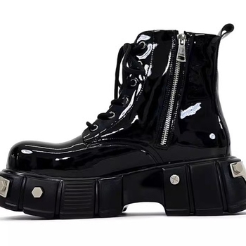 Unisex odiniai botai britų stiliaus, guminė pada, apvali nosis, priekyje raišteliai, 6-8 cm kvadratinis kulnas