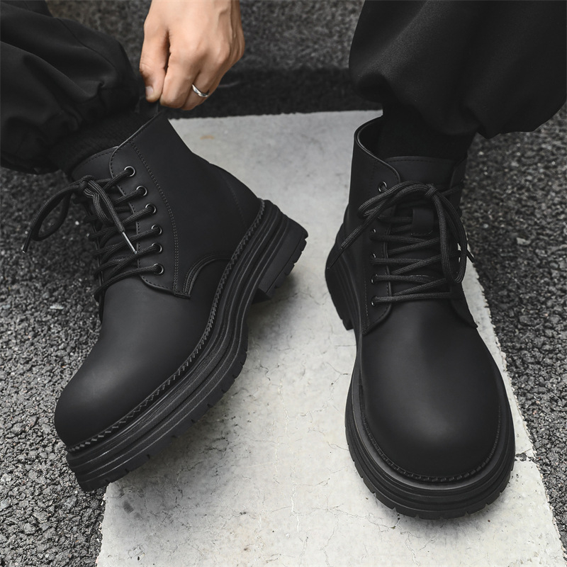 Vyriniai Martin batai, aukštas viršus, PU viršus, guma padas, apvali nosis, anti-slip, vidutinio aukščio kulnas 3–5 cm