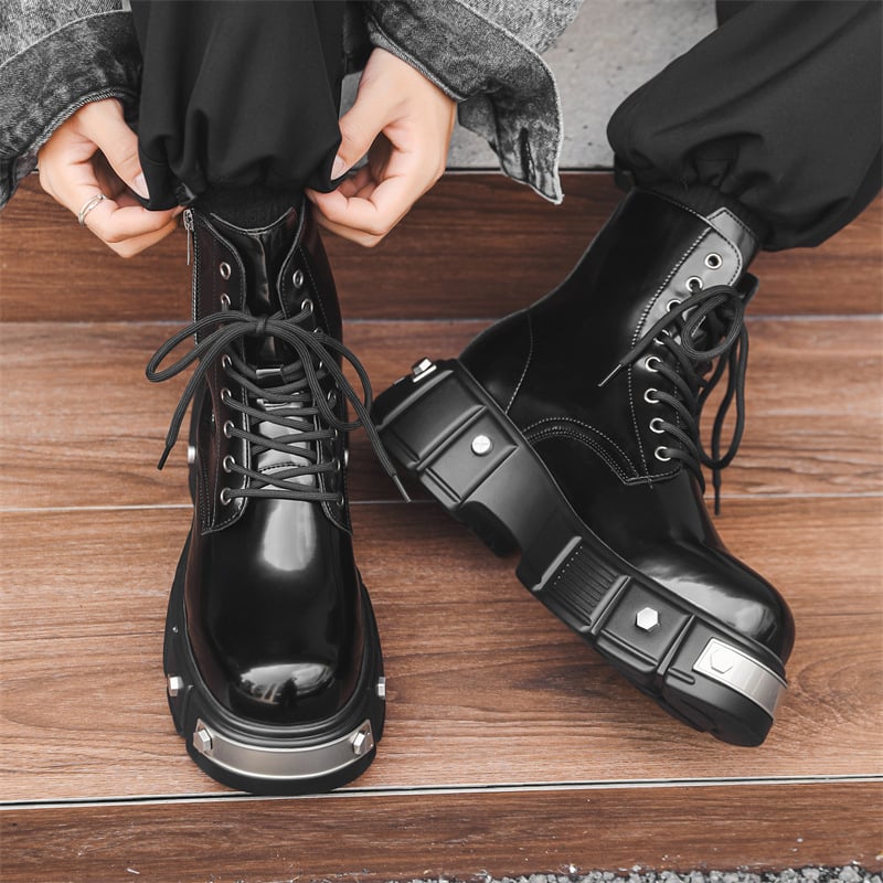 Ανδρικά μποτάκια Martin, βρετανικού στυλ, κορδόνια μπροστά, στρογγυλή μύτη, μεσαίο ύψος