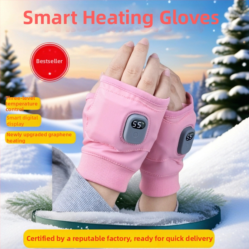 Elektriskās apkures cimdi ar USB — Lycra‑super fiber, puspirkstu Cimdi, Unisex, Ks, Sl205