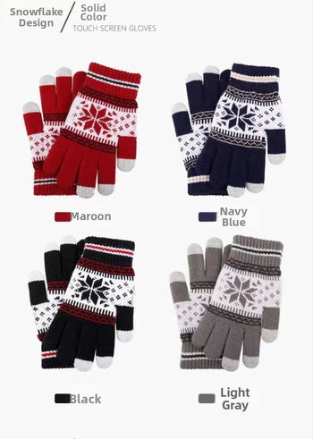 Korejos stiliaus aštuonkampio gėlių jutiklinio ekrano pirštinės, vilnos pamušalas, jacquard žieminės šiltos pirštinės vyrams ir moterims dviratininkams, ilgis 21 cm