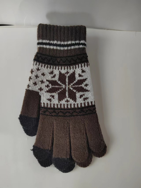 Korejos stiliaus aštuonkampio gėlių jutiklinio ekrano pirštinės, vilnos pamušalas, jacquard žieminės šiltos pirštinės vyrams ir moterims dviratininkams, ilgis 21 cm