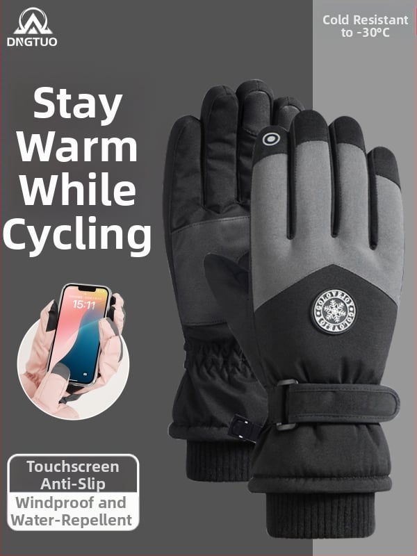 Unisex žieminės pirštinės su jutikliniu ekranu, storos ir atsparūs vandeniui, pagamintos iš poliesterio, skirtos dviračių sportui