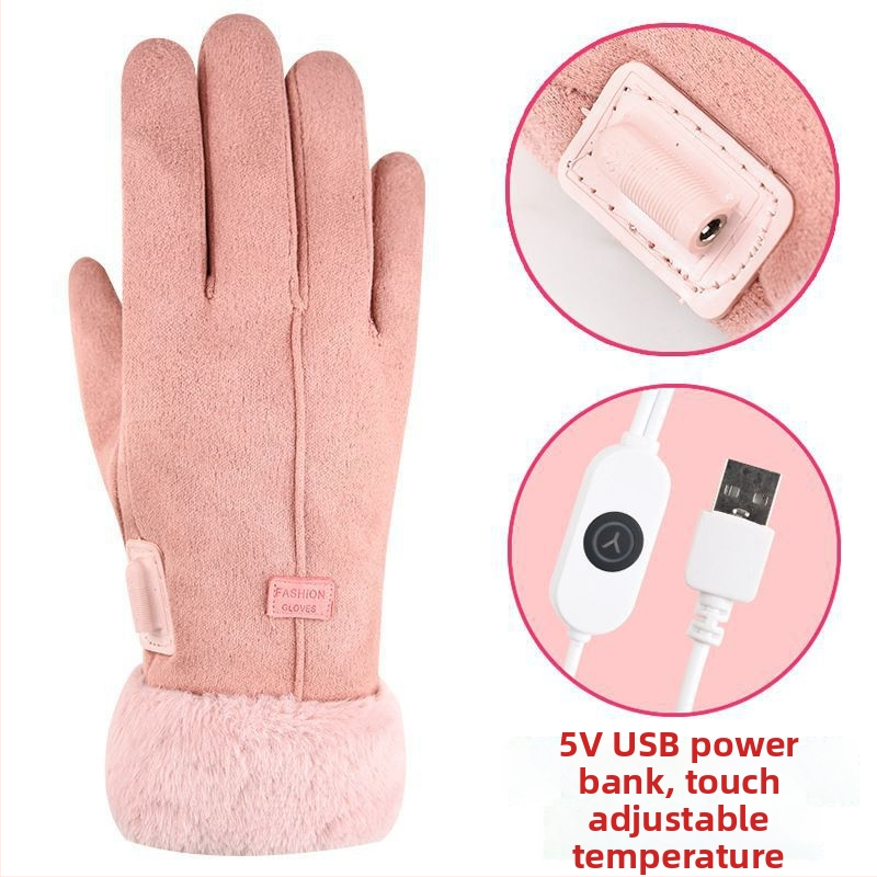 Pomelo mănuși încălzite cu USB, nubuk pentru adulți, unisex, pentru ciclism în aer liber iarna