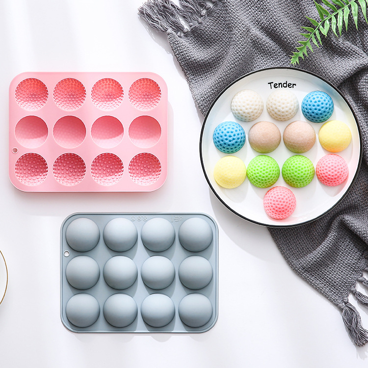 Szilikon sütőforma 12 rekesszel, 3 golflabda mintával – félgömb alakú torta és csokoládé forma