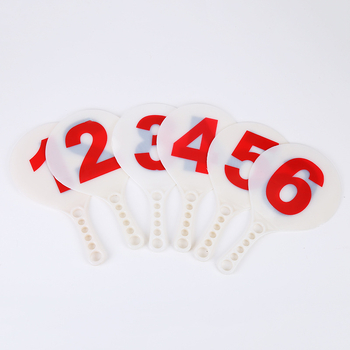 Tiesneša indikatora tablo vahetu pārkāpumu un time-outu gadījumos; plastmasa; 20 komplekti iepakojumā; drukāts logo; pielāgojams; piemērots basketbolam, futbolam, tenisam un citiem sporta veidiem.