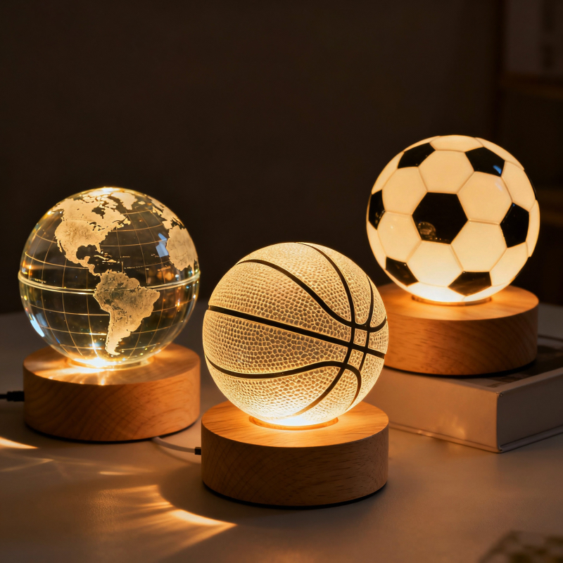 Kristalna kugla s 3D unutarnjim laserskim graviranjem, LED svjetla, USB punjenje, mogućnost prilagođavanja