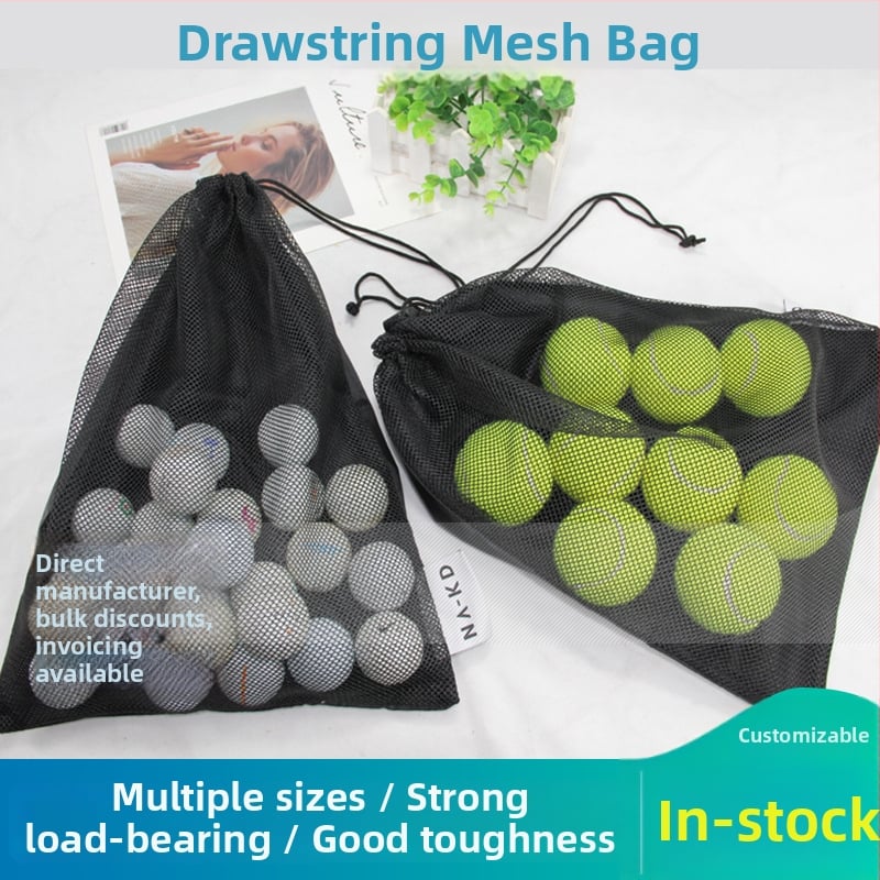 Poliesterinis tinklinis sportinių kamuoliukų laikymo maišelis – surišama virvele, Bundle Pocket stilius, silk screen spausdinimas