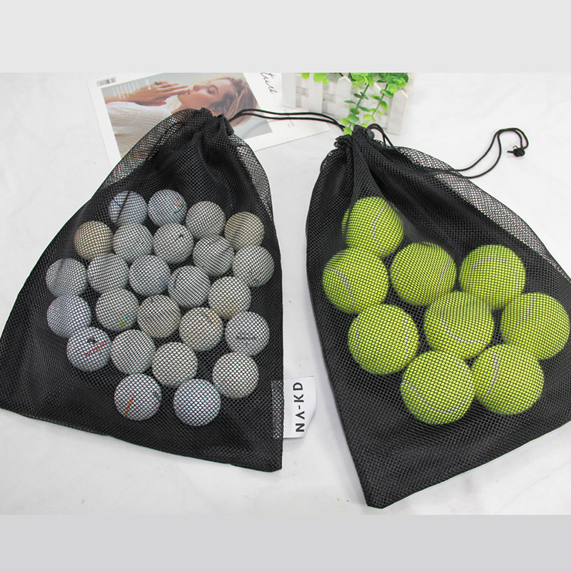 Poliesterinis tinklinis sportinių kamuoliukų laikymo maišelis – surišama virvele, Bundle Pocket stilius, silk screen spausdinimas