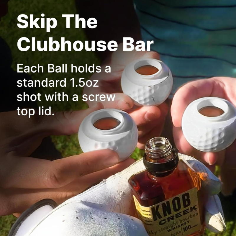 Pahar shot în formă de minge de golf, din plastic, capacitate 1–100 ml, set cu ambalaj color, posibilitate imprimare logo, stil modern golf