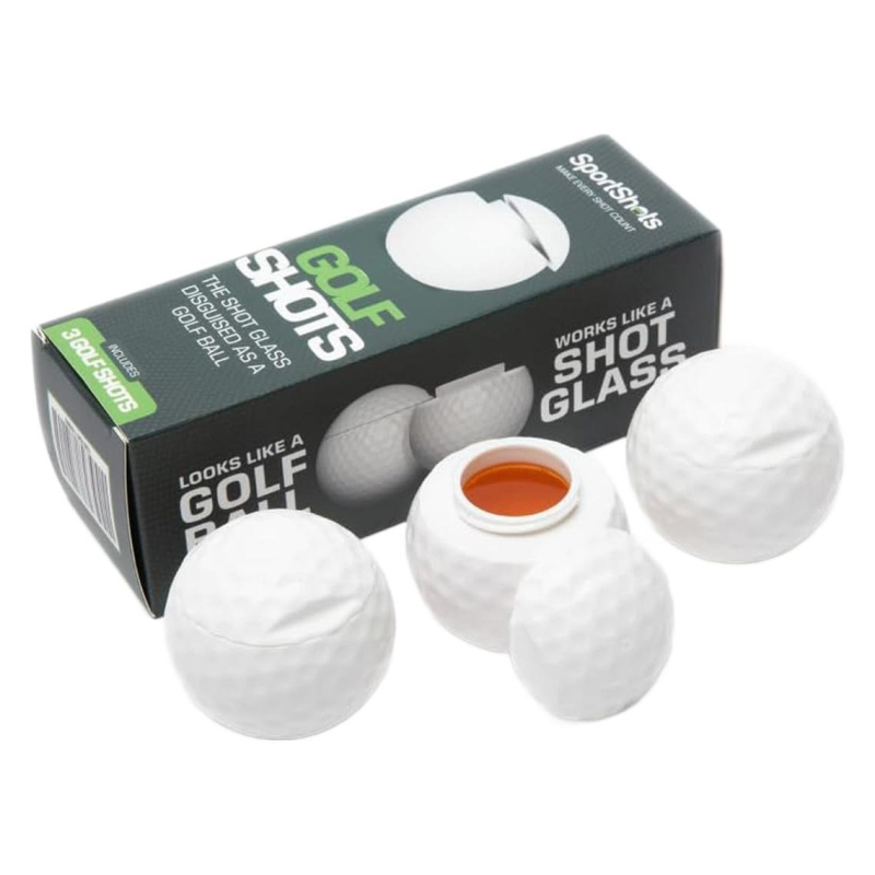 Pahar shot în formă de minge de golf, din plastic, capacitate 1–100 ml, set cu ambalaj color, posibilitate imprimare logo, stil modern golf