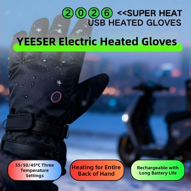 Šiltos odinės pirštinės su USB maitinimu suaugusiems, unisex – važiavimui dviračiu ir slidinėjimui