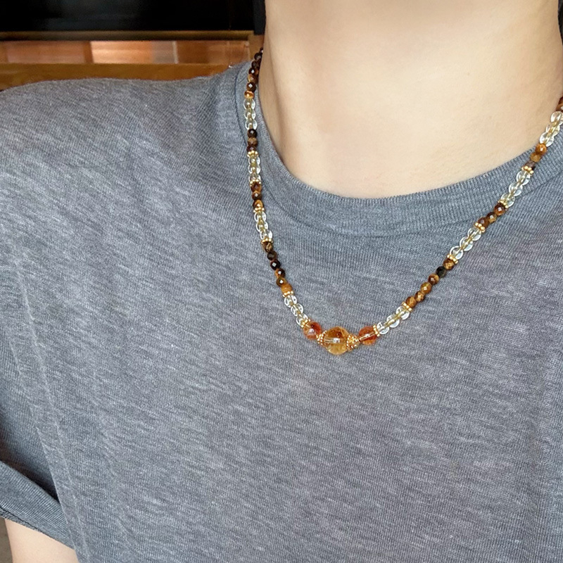 Ogrlica od prirodnog citrina, ručno izrađena, lanac ključne kosti, U oblik privjesak, retro dvorski stil